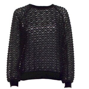 Anne Fontaine Black Textured Mesh Pullover Top Sweatshirt Style Sz EU 38 / US 6
